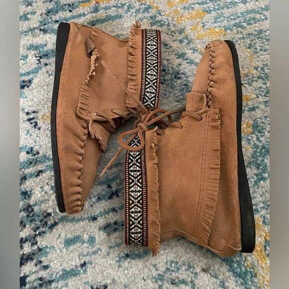 Laurentian Chief Leather Suede Moccasin Ankle Booties Fringe 8 - Picture 5 of 8